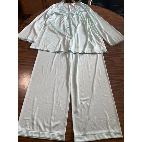 Vanity Fair vintage blue green pajama pants and top size Medium - Picture 1 of 8